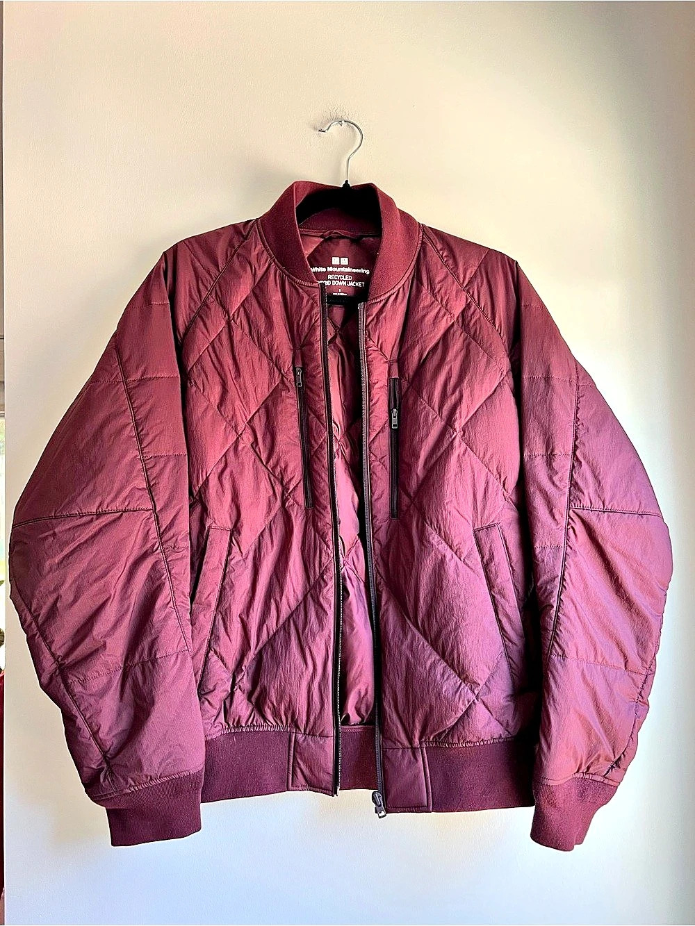 White Mountaineering Recycled Hybrid Down Jacket Quilted Jacket in Purple Size